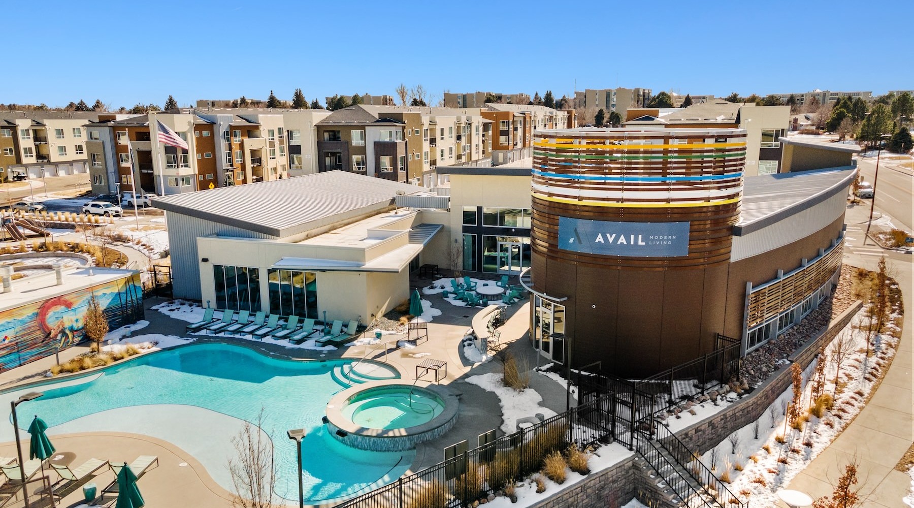 an aerial view of the apartment complex